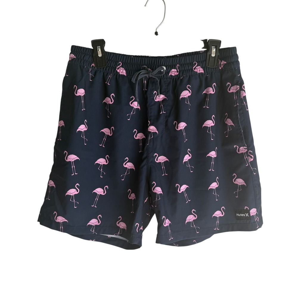 HURLEY Windsea Navy Flamingo Cannonball Volley Swim Mens Trunks, L